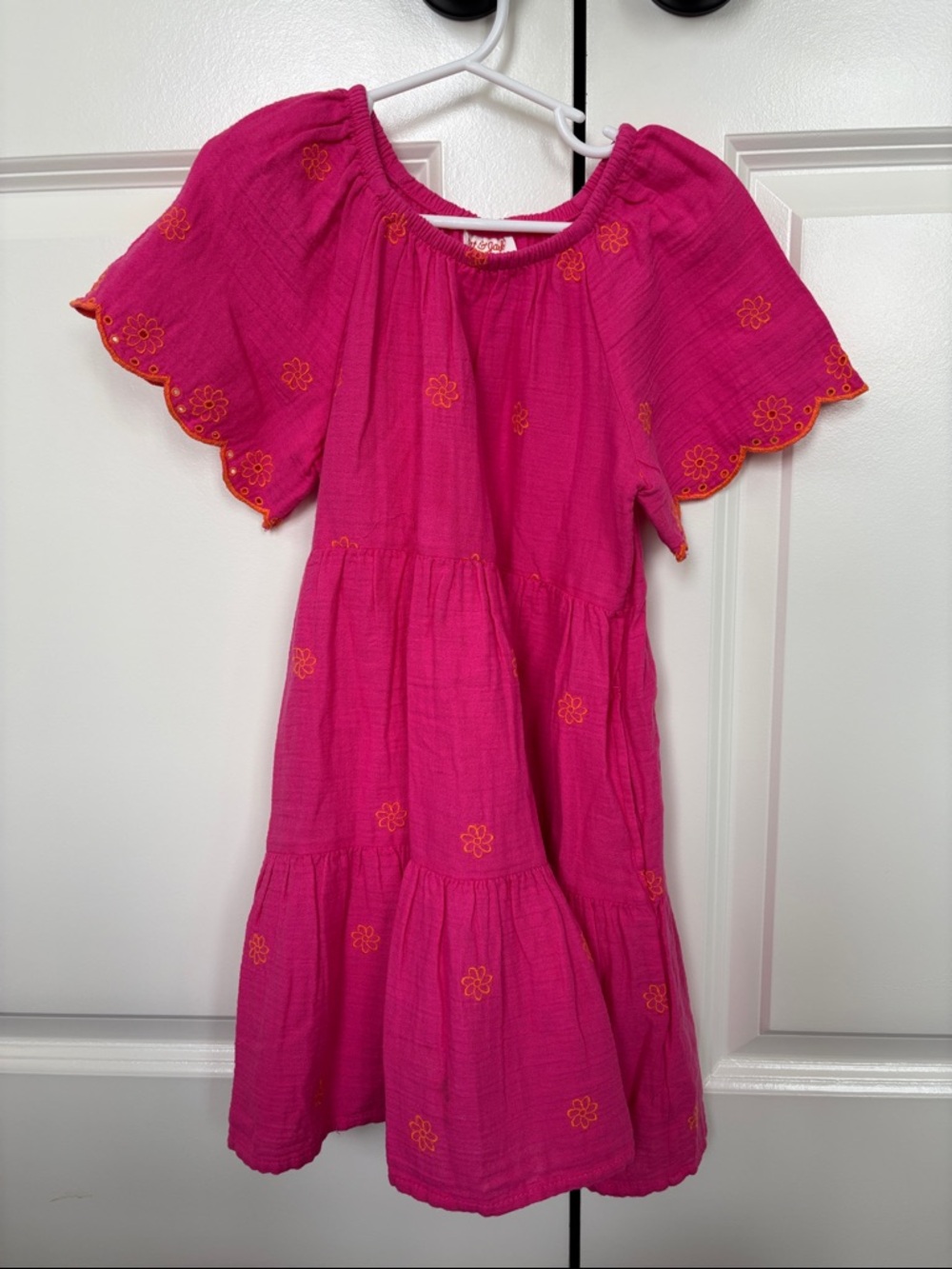 Cat & Jack Hot Pink Tiered Dress with Orange Floral Stitching